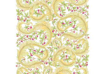 Decorative flowers and leaves in art nouveau style, vintage, old, retro style. Seamless pattern, background. Vector illustration.