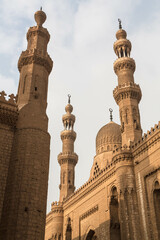 The Minarets and domes of Sultan Hassan Mosque and Al Rifai Mosque, Cairo, Egypt