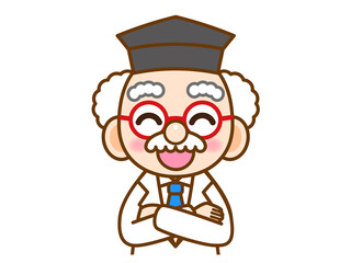腕を組む笑顔の博士のイラスト＿ベクター