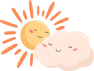 Cute Sun and Cloud Cartoon Illustration