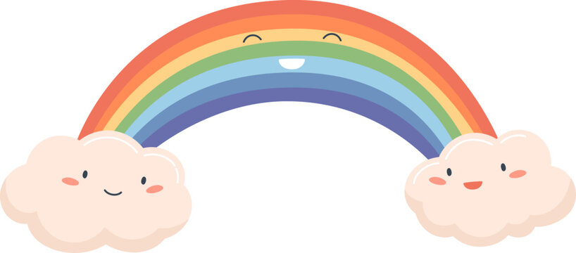 Cute Rainbow with Clouds Cartoon Illustration