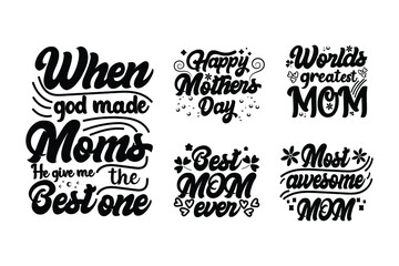 Set of Happy mothers day lettering handmade calligraphy style vector illustration print or poster with lettering quote