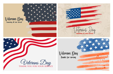 Set of brochure, poster templates in veterans day style. Beautiful design and layout