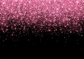 Hot pink sparkling glitter scattered on black background. Vector