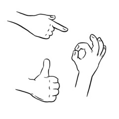 Hand drawn set of hand gestures