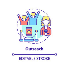 Outreach concept icon. Boosting brand reputation. Service of PR firm abstract idea thin line illustration. Isolated outline drawing. Editable stroke. Arial, Myriad Pro-Bold fonts used