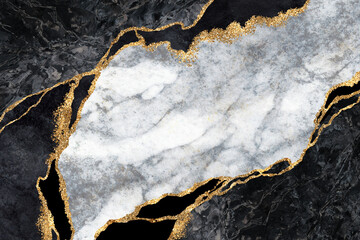 abstract background, black and white marble with golden veins, artificial stone texture, modern...
