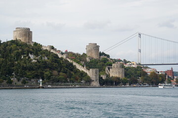 Fototapeta premium View of the historical fort and towers on the Bosphorus of Turkey