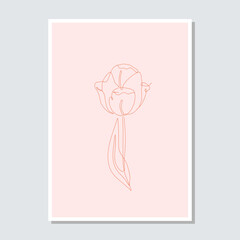 One single line drawing tulip flowers on an earthy background card template