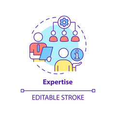 Expertise concept icon. Analysing business processes. PR code of ethics abstract idea thin line illustration. Isolated outline drawing. Editable stroke. Arial, Myriad Pro-Bold fonts used