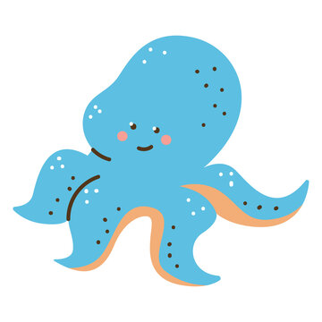 Cute octopus vector cartoon character isolated on a white background.
