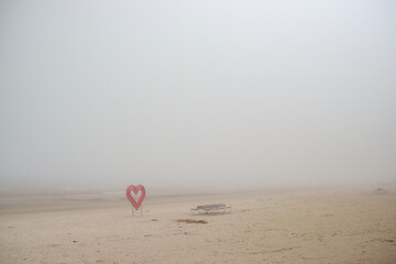 Jurmala, Baltic sea beach in fog 