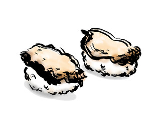 あわびの握り寿司の手描き和風イラスト