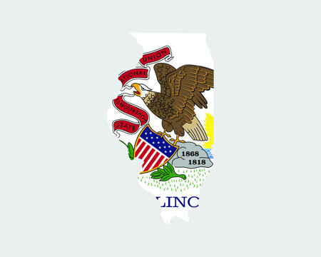 Illinois Map Flag. Map of IL, USA with the state flag. United States, America, American, United States of America, US State Banner. Vector illustration.