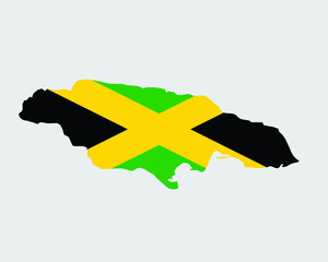 Jamaica Map Flag. Map of Jamaica with the Jamaican country banner. Vector Illustration.