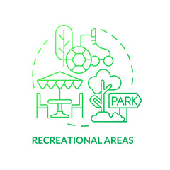 Recreational areas green gradient concept icon. Type of land-use abstract idea thin line illustration. Places for recreational purposes. Isolated outline drawing. Myriad Pro-Bold font used