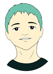 Boy's face with blue short hair cartoon isolated illustration