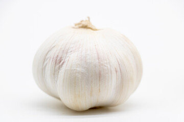 Isolated garlic.. Fresh peeled garlic cloves, bulb with garlic slices isolated on white background.