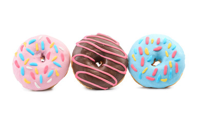 Delicious donuts on white background