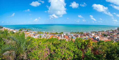Panoramic view of Maragogi, AL, Brazil. Landscape of the city and the Maragogi beach, famous tourist destination of the brazilian coast.