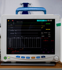 monitor in the hospital where the vital functions of the patient are followed. 