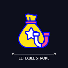 Retention bonus pixel perfect RGB color icon for dark theme. Employee engagement efforts. Targeted payment. Simple filled line drawing on night mode background. Editable stroke. Arial font used