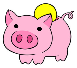 Piggy bank with coin cartoon isolated illustration