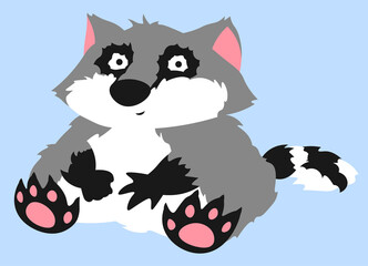Racoon sits cartoon isolated illustration