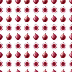 Watercolor seamless pattern with fruits and fig leaves


