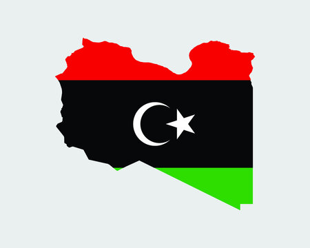 Libya Map Flag. Map of the State of Libya with the Libyan country banner. Vector Illustration.