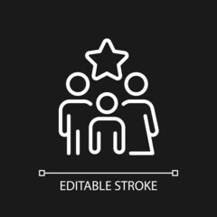 Family bonus pixel perfect white linear icon for dark theme. Encouraging customers. Exclusive offer for family. Thin line illustration. Isolated symbol for night mode. Editable stroke. Arial font used