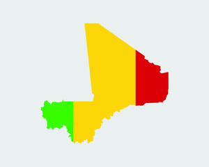 Mali Map Flag. Map of the Republic of Mali with the Malian country banner. Vector Illustration.