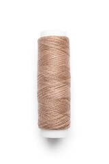 Beige sewing thread spool on white background