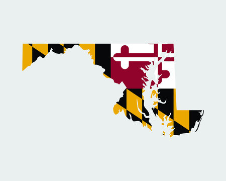 Maryland Map Flag. Map of MD, USA with the state flag. United States, America, American, United States of America, US State Banner. Vector illustration.