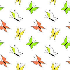 Butterfly seamless pattern insect line art cartoon illustration