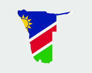 Namibia Flag Map. Map of the Republic of Namibia with the Namibian country banner. Vector Illustration.