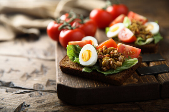 Egg toast with tomato and olive paste