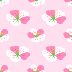 Floral pattern cartoon pink seamless flowers on pink background