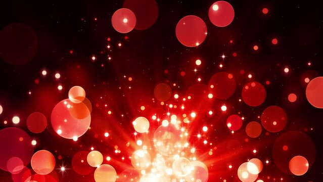 Shining red gold bokeh on a dark background, magic light, glamour, holiday. Red glitter particles. Beautiful animated christmas, valentines day background. Sparkling magic treasure. Seamless loop