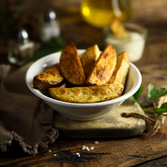 Roasted potato wedges with sauce