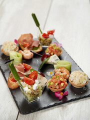 Different tasty bruschettas