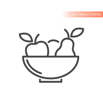 Bowl of fruits line vector icon. Pear and apple, fruit portion outlined symbol.