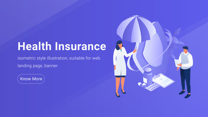 Isometric Banner Template for Health Insurance