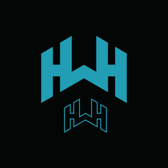 Bold mono line letter W and H logo. Simple logotype initial design for personal and company branding. EPS8