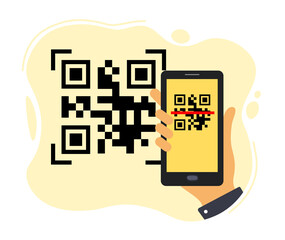 Scanning QR code with mobile phone. Qr code payment, E wallet ,