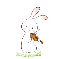 ウサギがのんびりとバイオリンを弾いているイラスト