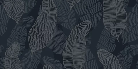 Papier peint Feuilles tropicales BANNIÈRE BLEUE SANS COUTURE DE VECTEUR ABSTRAIT AVEC DES FEUILLES DE BANANIER GRIS