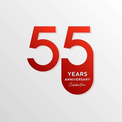 55th anniversary logo. Anniversary celebration logo design with red color for booklet, flyer, magazine, brochure poster, web, invitation or greeting card. vector illustrations.