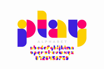 Modern playful style font design, alphabet letters and numbers vector illustration