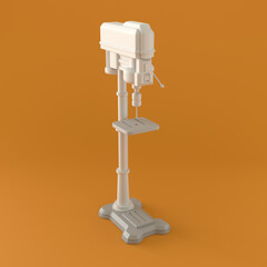 Monochrome Drill Press on Orange Background, 3d Rendering